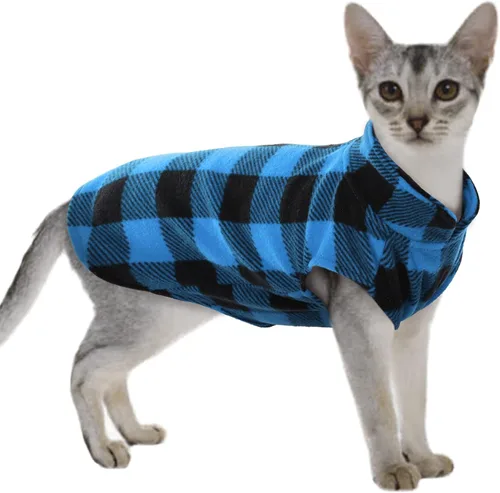 Vista 9 de Kuoser - Chaleco de forro polar para perros, suéter cálido a cuadros con agujero para correa, pijama suave para cachorros, abrigo de invierno