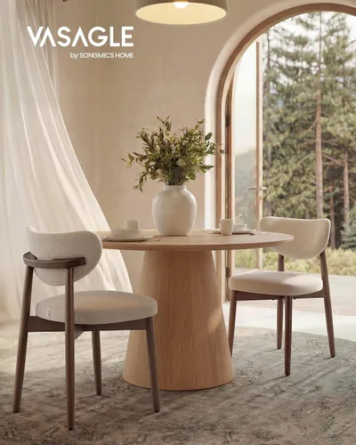 Vista 3 de VASAGLE Juego de 2 sillas de comedor de madera, sillas de cocina tapizadas con patas de madera maciza, respaldo curvado ergonómico, mango integrado
