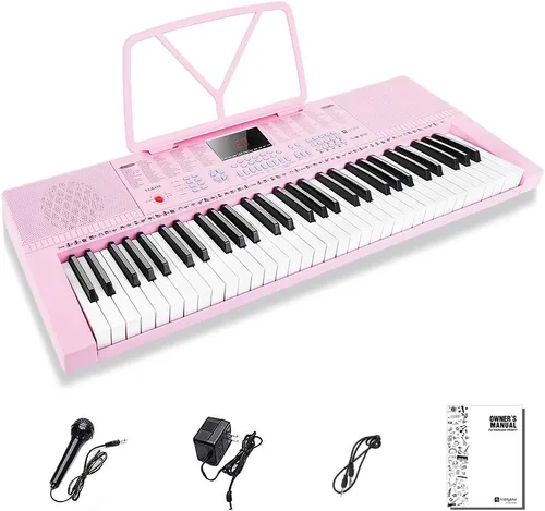 Vista 8 de Vangoa Piano de teclado iluminado de 61 teclas para principiantes, 350 tonos y timbres, 3 modos de enseñanza, con micrófono, negro