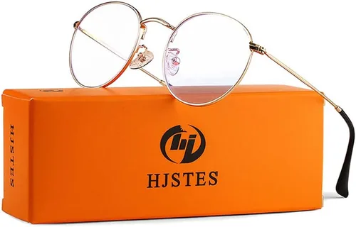 Vista 20 de HJSTES - Gafas redondas con filtro de luz azul para hombres y mujeres, estilo retro, con lente transparente y marco metálico