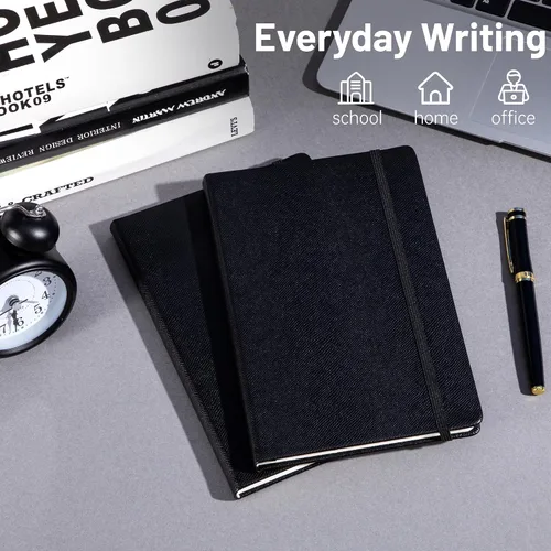 Vista 6 de Paquete de 2 cuadernos rayados de tapa dura de cuero para hombres y mujeres, 160 páginas cada uno, papel grueso de 3.53 oz/m², cuaderno para trabajo