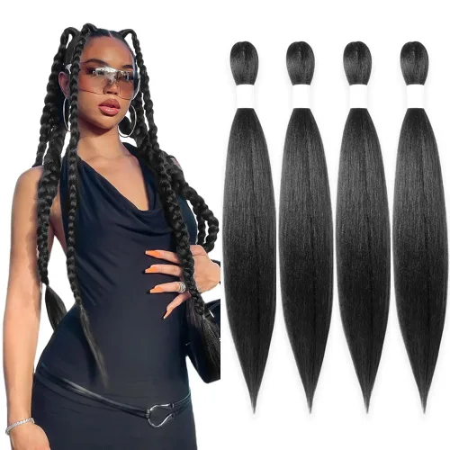 Vista 65 de Cabello trenzado burdeos, 10 pulgadas, 4 paquetes Cabello preestirado, trenzas de ganchillo cortas y rectas, textura Yaki, fibra sintética