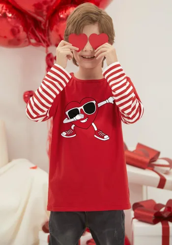Vista 3 de BesserBay Valentines Day Unisex Kids Long Sleeve Top 2-14 Years Rojo Corazón