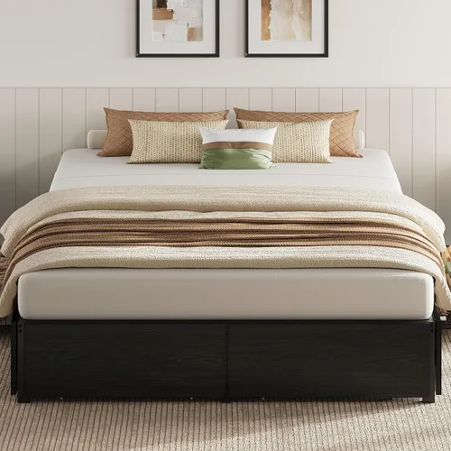 Vista 3 de LIKIMIO Queen Bed Frame with 4 Storage Drawers, Black Queen Size Platform Bed, Heavy Strong Metal Support, Solid Stable, Noise-Free, No Box Spring