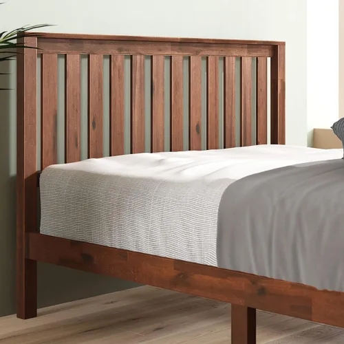 Vista 4 de Zinus cama con plataforma de madera maciza con cabecero de 12 pulgadas / Sin necesidad de resorte de caja / Soporte con listón de madera / Acabado