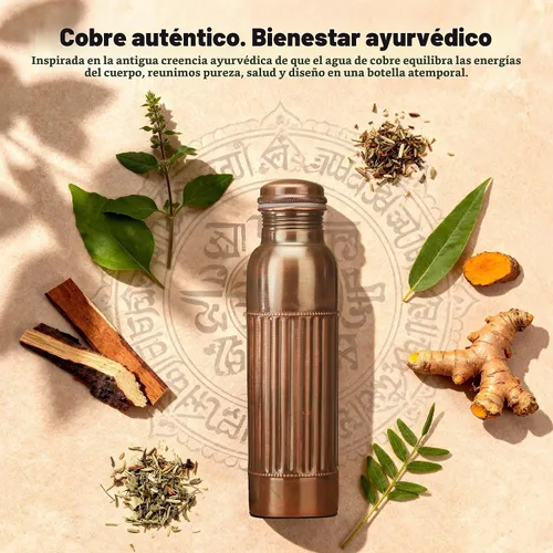 Vista 2 de Botella de agua de cobre antiguo para beber, recipiente de cobre de 32 onzas, botella ayurvédica grande para gimnasio, yoga, oficina, senderismo