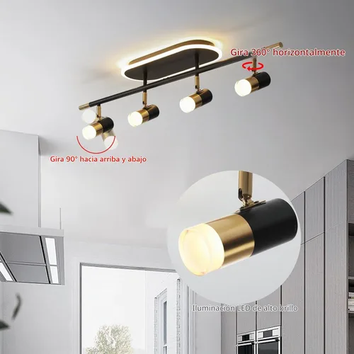 Vista 4 de Jaycomey Lámpara LED de 4 luces con control remoto, focos de luz de techo regulables de 41 W, ajustable de 3000 K-6500 K, moderna lámpara de techo