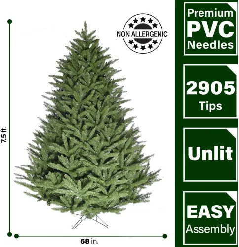 Vista 4 de Fraser Hill Farm Árbol de Navidad tradicional Centerville verde pino de 7.5 pies, sin luces, FFCV075-0GR, 7.5 pies Sin encender
