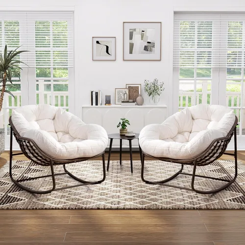Vista 13 de Mecedora para patio al aire libre, silla mecedora de huevos de ratán para interiores, cómoda silla Papasan de gran tamaño con cojín más grueso