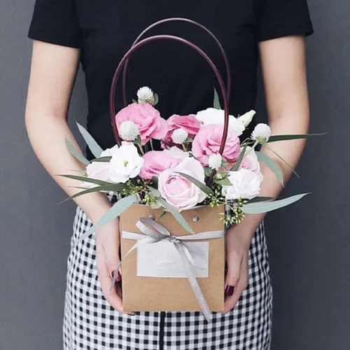 Vista 6 de Ckuakiwu Bolsas de ramo de flores, bolsa de regalo de flores de papel kraft con asa, bolsa de regalo, caja de regalo floral para recuerdos
