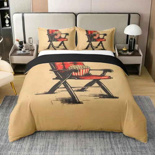Vista 9 de Homewish Theater Cinema Poster 100% Cotton Duvet Cover Twin Size,Retro Movie Bedding Set 2Pcs for Kids Girls Boys Room Decor,Popcorn Comforter Cover