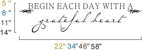 Vista 3 de geckoo Home Decor – Begin cada día con un Grateful Heart- Inspirational Quote comedor calcomanía para pared gráficos Negro