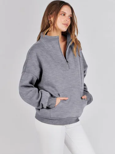 Vista 4 de ANRABESS Sudaderas con media cremallera para mujer, sudaderas cortas de gran tamaño, suéter de forro polar para otoño, ropa de moda Y2K
