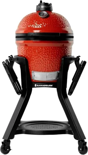 Vista 2 de Joe Jr - Parrilla de carbón portátil de 3 piezas por Kamado Joe con cubierta de parrilla y carrito con estantes laterales