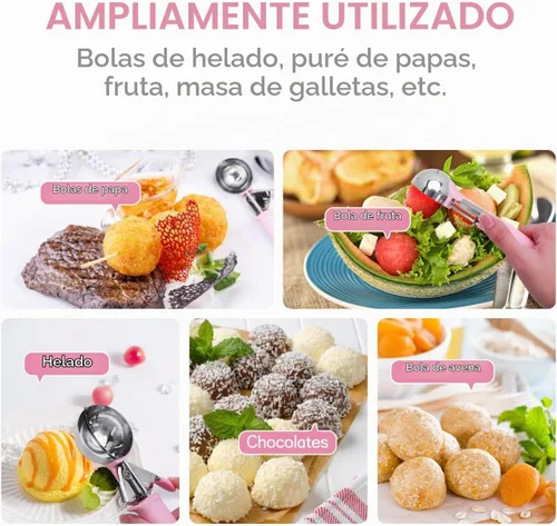 Vista 3 de Cuchara de helado, cuchara de frutas para galletas con mango de agarre cómodo, cuchara de helado de acero inoxidable con palanca de gatillo