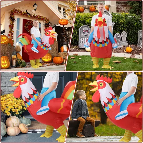 Vista 7 de KABOER Disfraz inflable de gallo para adultos, divertido disfraz de pollo inflable para adultos, Halloween, cosplay, vestido de animales inflables