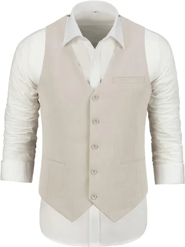 Vista 4 de Furuyal Trajes de lino para hombre, trajes de boda casuales para hombre, trajes de 2 piezas, trajes de boda para padrinos de boda, esmoquin