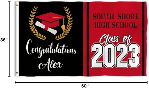 Vista 8 de Bandera de graduación de 3 x 5 pies para exteriores, letrero de graduación 2024 personalizado, bandera de felicitaciones para la clase de 2024