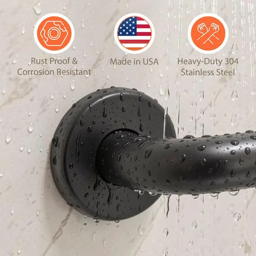 Vista 4 de Mango de ducha de 12 pulgadas con agarre suave Barras de agarre de acero inoxidable 304 para bañeras y duchas Pasamanos estándar ADA de bronce