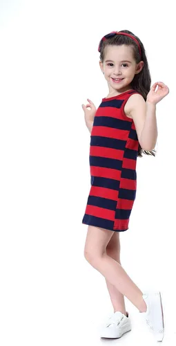 Vista 5 de Vokamara Vestido casual sin mangas de rayas blancas y negras para niña pequeña
