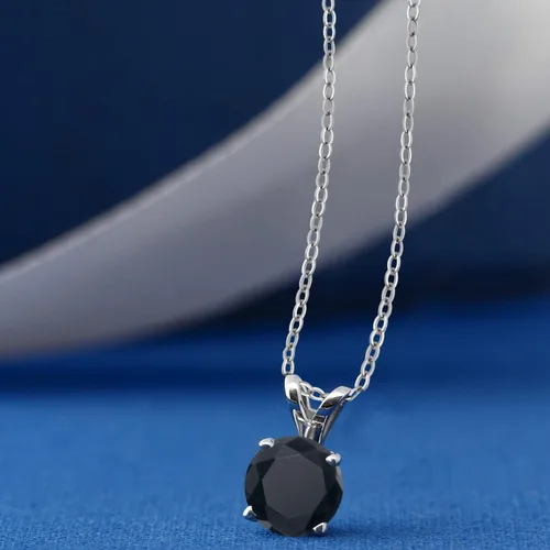 Vista 192 de Gem Stone King Collar con colgante solitario de plata de ley 925 de 0.236 in con piedra natal redonda Collar de 4 puntas para mujer Con cadena