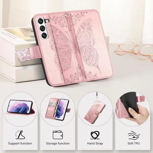 Vista 8 de DiGPlus - Funda tipo cartera para Galaxy S22 5G, con estampado de mariposas y flores, de piel sintética, con ranuras para tarjetas y función atril