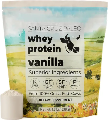 Vista 10 de Santa Cruz Paleo Polvo de Proteína de Suero, Sin Sabor, 20 G de Proteína de Suero Aislada Alimentada con Pasto por Porción, Sin Gluten, Apto