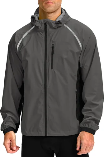 Vista 9 de Bikewa - Chaqueta de lluvia para hombre, impermeable, para ciclismo, con capucha, ligera, plegable, cortavientos para bicicleta, chaqueta de running