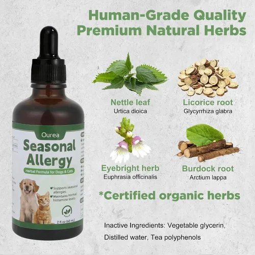 Vista 4 de Alivio de la alergia estacional para gatos y perros, para picazón, rascarse y lamer, fórmula herbaria natural, alivio de alergias para perros gatos