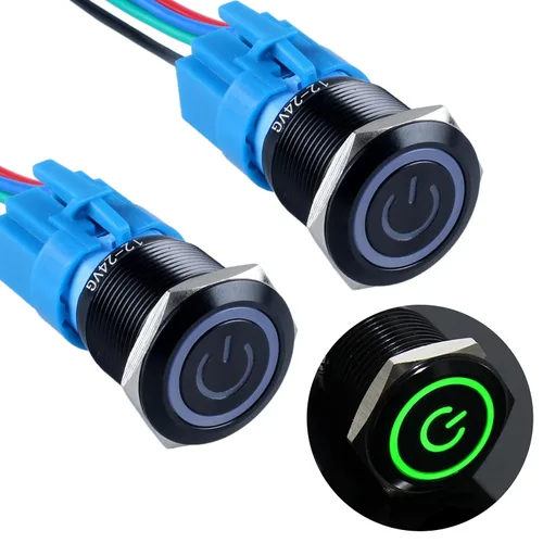 Vista 14 de 2 piezas interruptor de botón pulsador con pestillo de 16mm, 12V-24V, encendido/apagado, 1NO 1NC, impermeable IP66, carcasa de metal negro