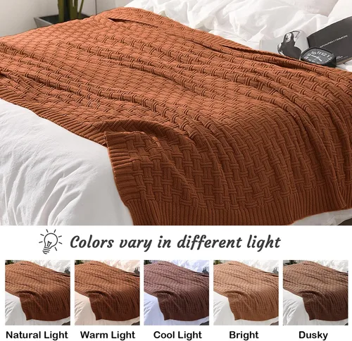 Vista 6 de TREELY Manta de Punto de Algodón 100% Cobertor para Sofá (31 x 40 Pulgadas, Marrón) Manta decorativa para sofá, cama y sofá
