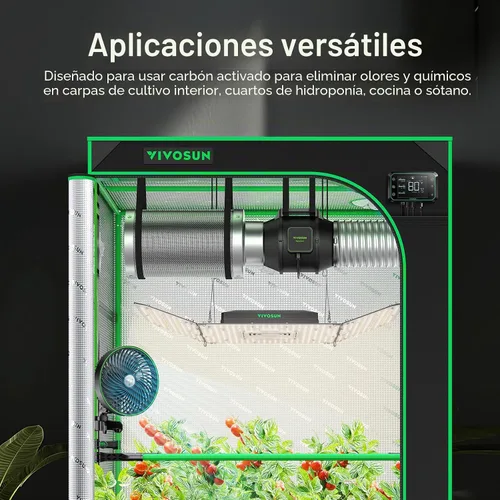 Vista 7 de VIVOSUN Filtro de carbono de 4" y prefiltro 223 CFM para ventilador