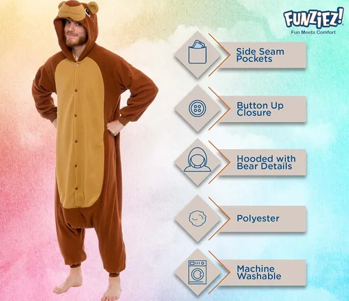 Vista 4 de FUNZIEZ - Disfraz de Halloween para adultos de animales y criaturas marinas mameluco de felpa para adultos mujeres y hombres