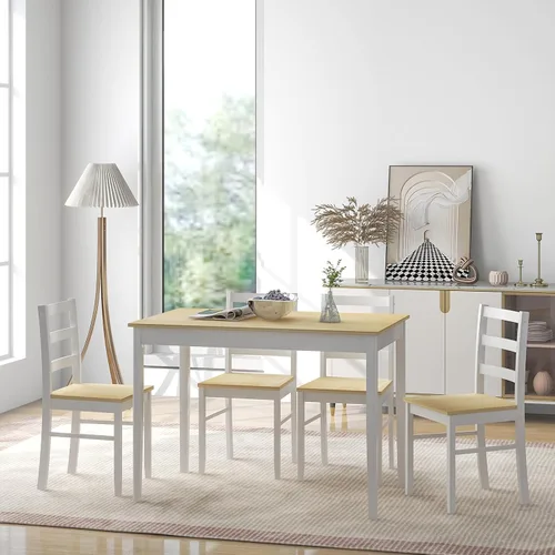 Vista 6 de Juego de mesa de comedor Giantex para 4, juego de mesa de comedor para 4, rincón de desayuno con mesa de cocina, 4 sillas de comedor, juego de mesa