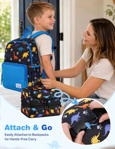 Vista 6 de VASCHY - Lonchera para niños, bolsas de almuerzo aisladas de dos compartimentos para niños y niñas con correa para el hombro para la escuela