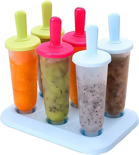 Vista 8 de 6 moldes para paletas de hielo, moldes de paletas con palos, para paletas de helado de bricolaje (azul, largo)