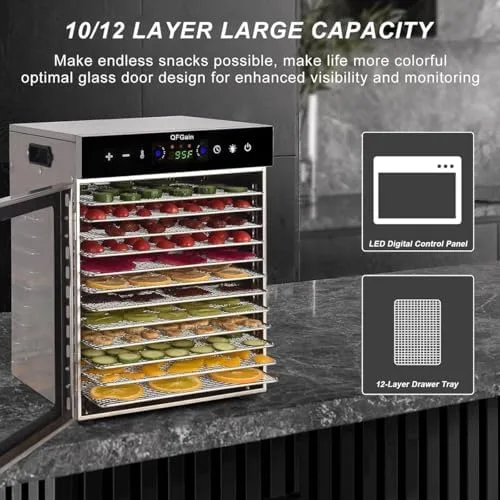 Vista 8 de 1000W Commercial Freeze Dryer, 12-Layer Food Dehydrator with Timer 0-24H, Adjustable Temp 86℉-194℉, Electric Fruit, Vegetable, Meat, Seafood Drying