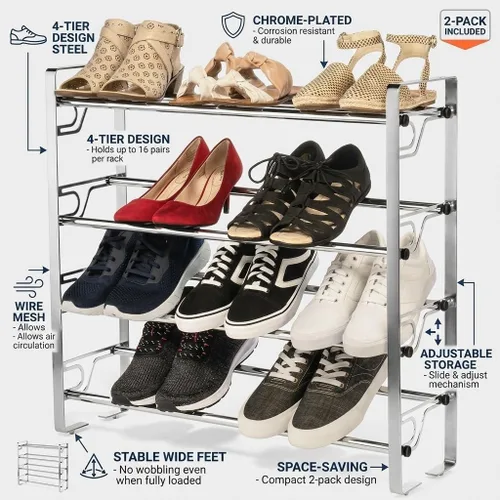 Vista 4 de USTECH Zapatero de 4 niveles patentado ajustable y expandible Estante de metal portátil para armario de entrada Estante de metal para zapatos