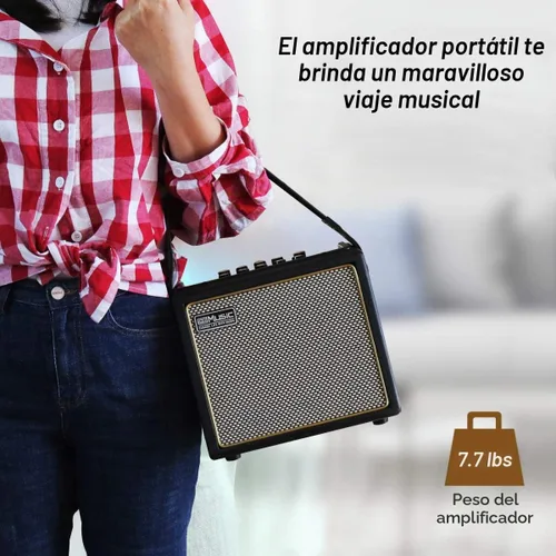 Vista 7 de Amplificador de guitarra acústica, altavoz Bluetooth de 30 W, amplificador de guitarra acústica portátil recargable con efecto de coro