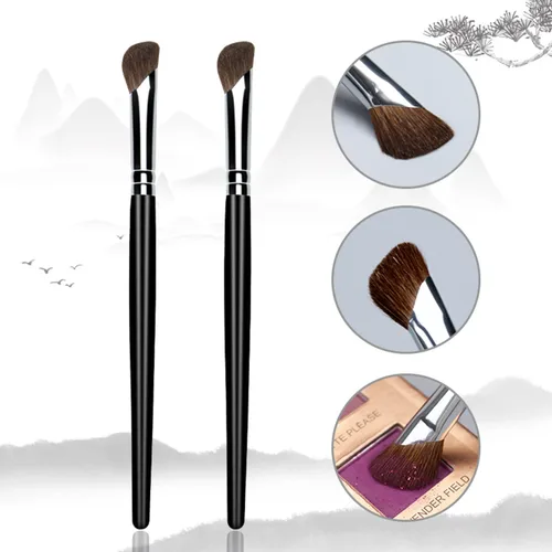 Vista 4 de Cepillo de sombra de ojos, forma de hoz suave pony pelo sombreado cepillo de sombra nasal, mango de madera negro