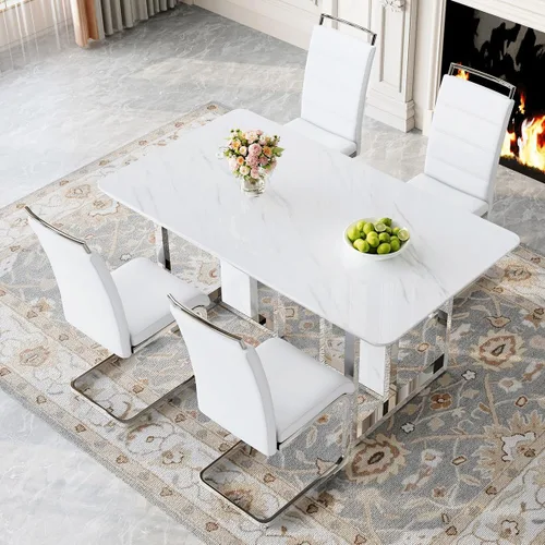 Vista 14 de Juego de mesa de comedor Marle blanca de 63 pulgadas para 4