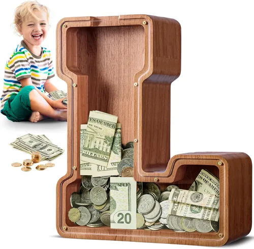 Vista 100 de SummiDate Alcancía de madera de letra para niños y niñas, Alfabeto, personalizada, regalo de cumpleaños y pascua para niños (A)
