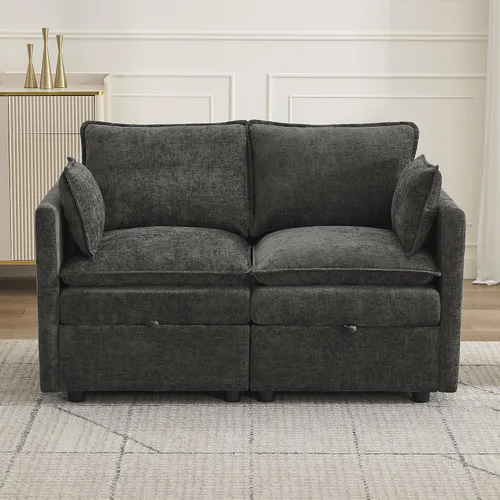 Vista 64 de Otomana cuadrada grande de 27 pulgadas con almacenamiento, reposapiés tapizado moderno con patas antideslizantes para sofá, mesa de café, sala