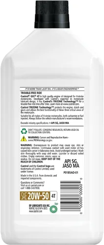 Vista 3 de Castrol 06102 GO! 20W-50 4T - Aceite de motocicleta - Botella de 1 cuarto de galón, (paquete de 6)