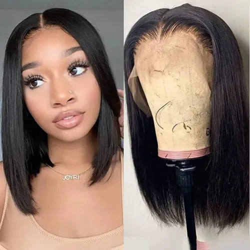 Vista 15 de UTIDE Peluca de cabello humano lacio de 5 x 5 pulgadas, peluca frontal de encaje frontal transparente HD de 150 %, peluca frontal corta y recta de 5