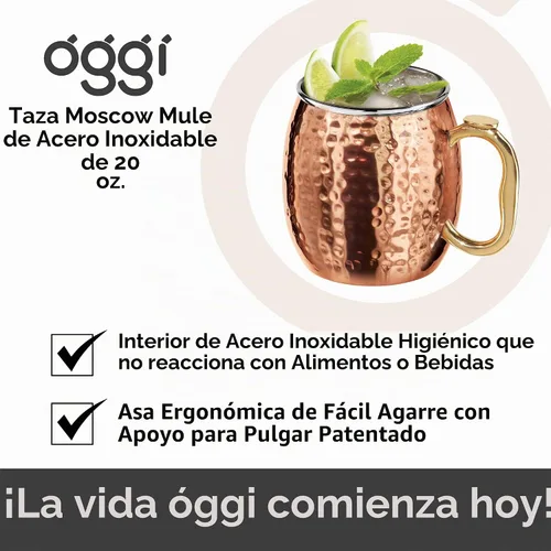 Vista 7 de Oggi Taza de mula chapada en cobre martillado de Moscú con mango EZ-Grip, 18 onzas