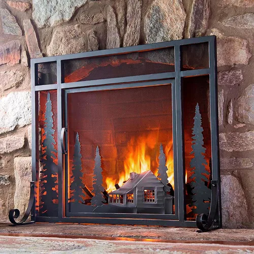 Vista 6 de Plow & Hearth - pantalla para chimenea de acero y metal con puerta, 44 נ12.5 נ33 pulgadas, negra