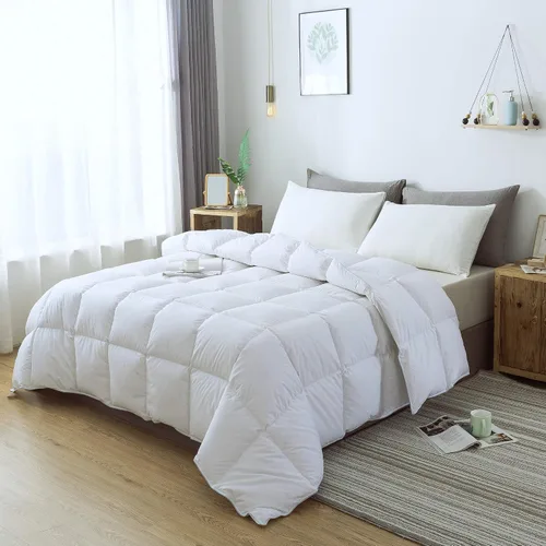 Vista 2 de All American Collection Edredón de plumas de ganso 100% algodón suave para dormitorio con pestañas en las esquinas (tamaño King, blanco)