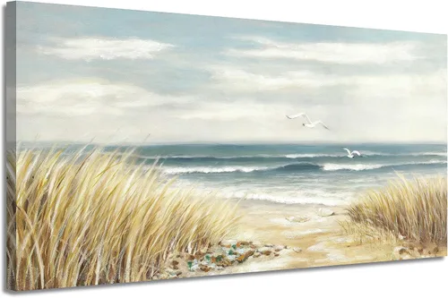 Vista 9 de Lienzo decorativo para pared, camino de playa: camino de arena con pintura de valla a la costa, impresiones artísticas para baño