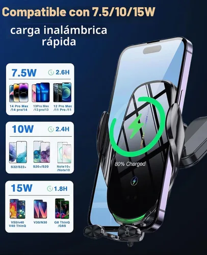 Vista 3 de Cargador de coche inalámbrico rápido de 15 W, soporte de sujeción automática para ventilación de aire del parabrisas del salpicadero, compatible